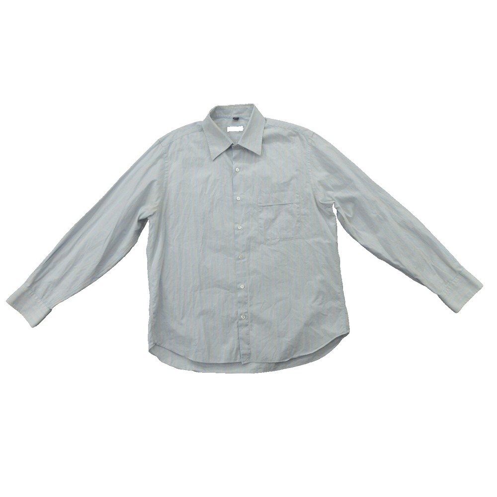 Barneys New York Shirt Mens Large Blue Stripe Made In Italy Cotton